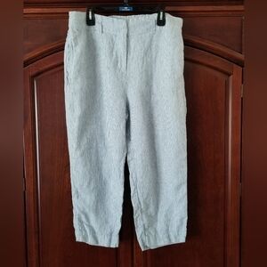 Chico's White And Blue Pinstriped 100% Linen Cropped Pants Size 14 (2.5 Chico's)